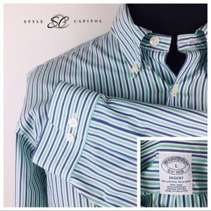 Brooks Brothers 1818 Regent blue white green shirt